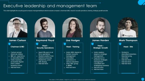 Security And Human Resource Services Business Profile Executive Leadership And Management Sample PDF