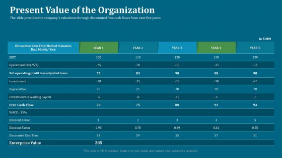 Seed Funding Pitch Deck Present Value Of The Organization Ppt Professional File Formats PDF