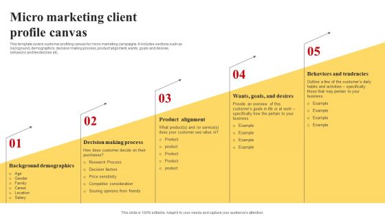 Selecting And Developing An Effective Target Market Strategy Micro Marketing Client Profile Canvas Background PDF