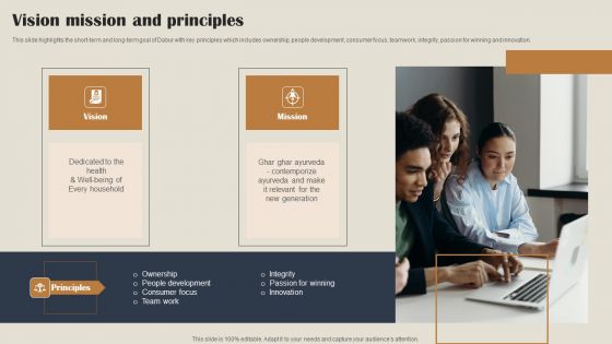 Self Care Products Company Outline Vision Mission And Principles Graphics PDF