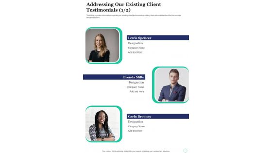 Sell Commercial Flights Addressing Our Existing Client Testimonials One Pager Sample Example Document