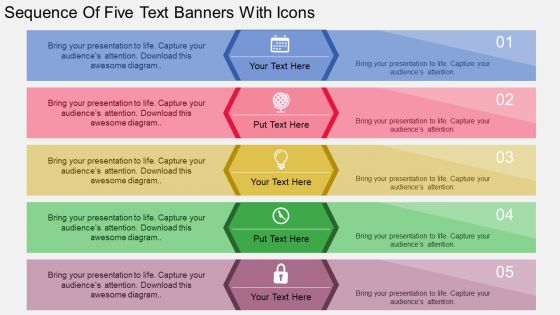 Sequence Of Five Text Banners With Icons PowerPoint Template