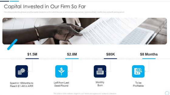 Series A Funding Round Pitch Deck Capital Invested In Our Firm So Far Ppt Layouts Graphic Tips PDF