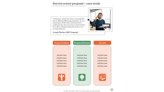 Service Center Proposal Case Study One Pager Sample Example Document Service Center Proposal Case Study One Pager Sample Example Document