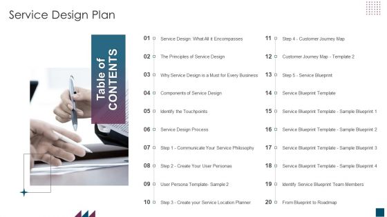 Service Design Plan Table Of Contents Service Ppt PowerPoint Presentation File Elements PDF