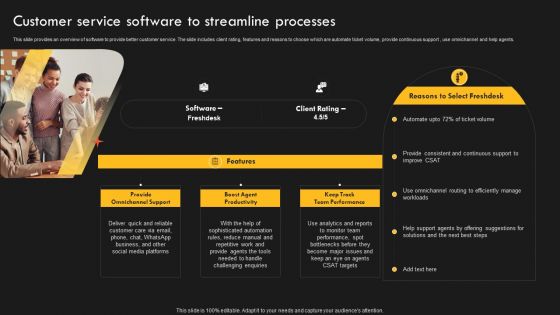 Service Improvement Techniques For Client Retention Customer Service Software To Streamline Sample PDF