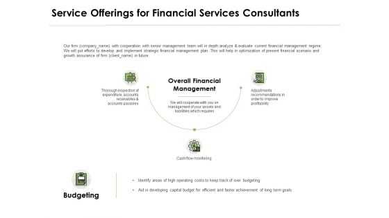 Service Offerings For Financial Services Consultants Ppt PowerPoint Presentation Infographic Template Background