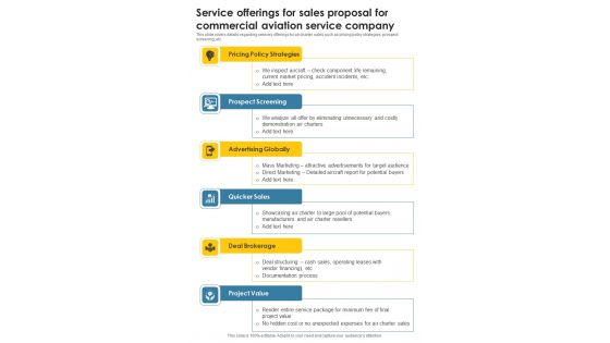 Service Offerings For Sales Proposal For Commercial Aviation Service Company One Pager Sample Example Document Service Offerings For Sales Proposal For Commercial Aviation Service Company One Pager Sample Example Document