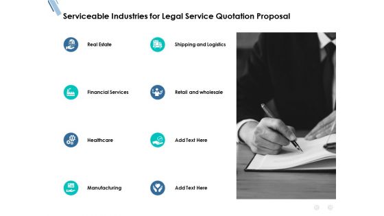 Serviceable Industries For Legal Service Quotation Proposal Ppt PowerPoint Presentation Professional Deck