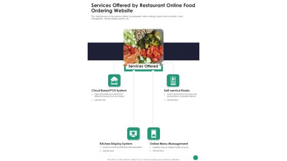 Services Offered By Restaurant Online Food Ordering Website One Pager Sample Example Document