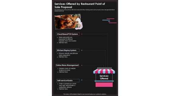Services Offered By Restaurant Point Of Sale Proposal One Pager Sample Example Document Services Offered By Restaurant Point Of Sale Proposal One Pager Sample Example Document