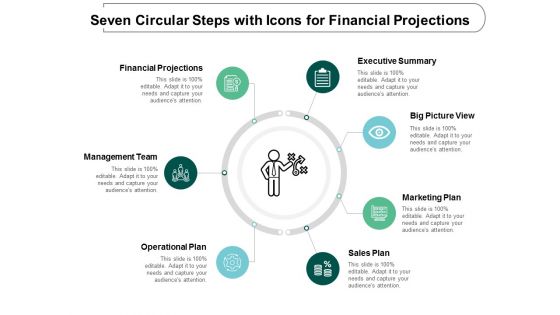 Seven Circular Steps With Icons For Financial Projections Ppt Powerpoint Presentation Portfolio Outfit