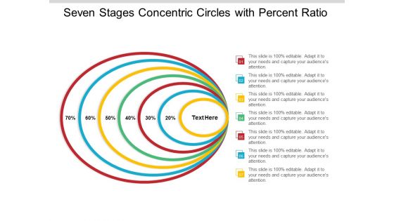 Seven Stages Concentric Circles With Percent Ratio Ppt Powerpoint Presentation File Elements