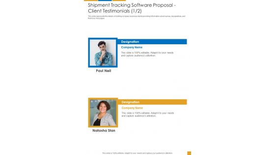 Shipment Tracking Software Proposal Client Testimonials One Pager Sample Example Document