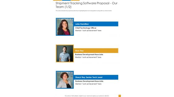 Shipment Tracking Software Proposal Our Team One Pager Sample Example Document