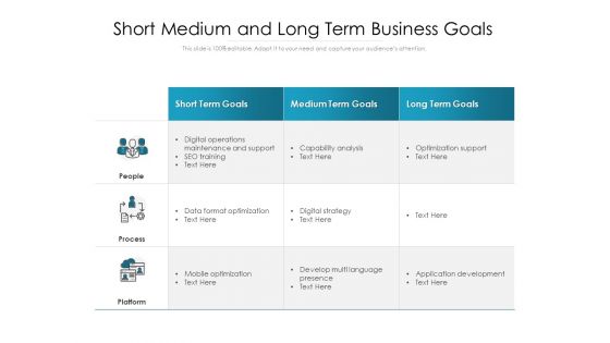 Short Medium And Long Term Business Goals Ppt PowerPoint Presentation File Show PDF