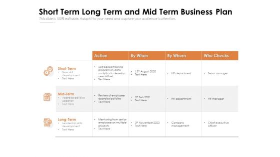 Short Term Long Term And Mid Term Business Plan Ppt PowerPoint Presentation File Introduction PDF