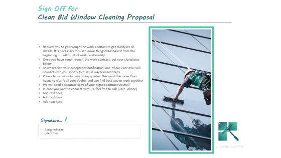 Sign Off For Clean Bid Window Cleaning Proposal Ppt Styles Vector PDF