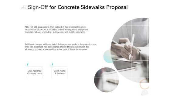 Sign Off For Concrete Sidewalks Proposal Ppt PowerPoint Presentation Professional Clipart