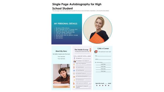 Single Page Autobiography For High School Student PDF Document PPT Template