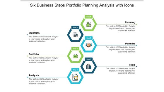 Six Business Steps Portfolio Planning Analysis With Icons Ppt PowerPoint Presentation Layouts Display