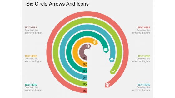 Six Circle Arrows And Icons Powerpoint Template