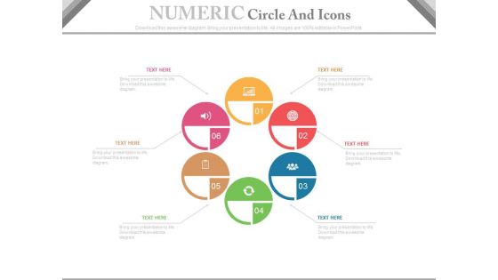 Six Circles For Marketing Mix Strategies Powerpoint Template