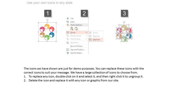 Six Circles For Marketing Mix Strategies Powerpoint Template