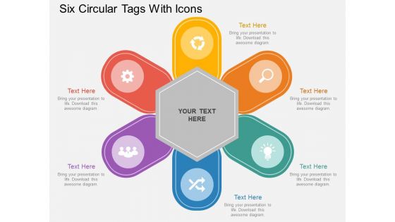 Six Circular Tags With Icons Powerpoint Template