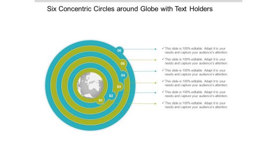 Six Concentric Circles Around Globe With Text Holders Ppt Powerpoint Presentation Gallery Templates