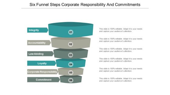 Six Funnel Steps Corporate Responsibility And Commitments Ppt Powerpoint Presentation Portfolio Format Ideas