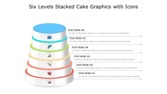 Six Levels Stacked Cake Graphics With Icons Ppt PowerPoint Presentation Ideas Outfit PDF
