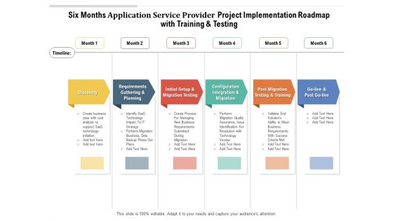 Six Months Application Service Provider Project Implementation Roadmap With Training And Testing Summary