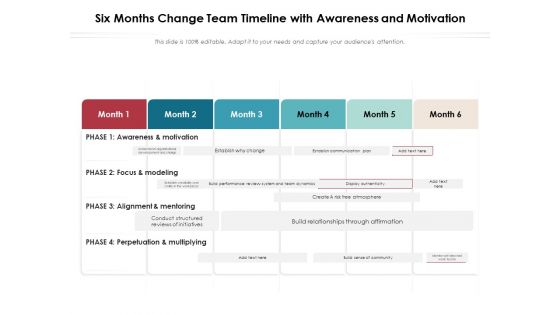 Six Months Change Team Timeline With Awareness And Motivation Ppt PowerPoint Presentation File Professional PDF Six Months Change Team Timeline With Awareness And Motivation Ppt PowerPoint Presentation File Professional PDF