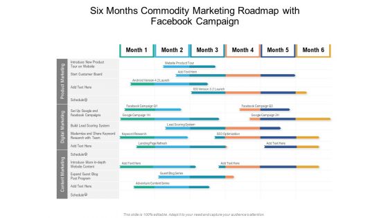 Six Months Commodity Marketing Roadmap With Facebook Campaign Icons
