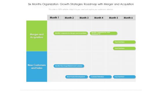Six Months Organization Growth Strategies Roadmap With Merger And Acquisition Themes Six Months Organization Growth Strategies Roadmap With Merger And Acquisition Themes
