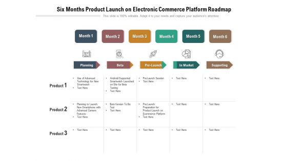 Six Months Product Launch On Electronic Commerce Platform Roadmap Portrait Six Months Product Launch On Electronic Commerce Platform Roadmap Portrait