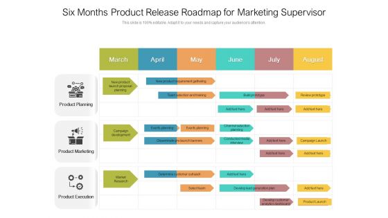 Six Months Product Release Roadmap For Marketing Supervisor Demonstration