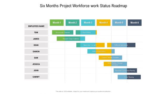 Six Months Project Workforce Work Status Roadmap Diagrams
