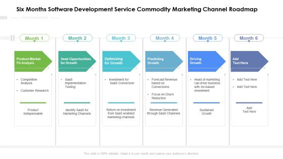 Six Months Software Development Service Commodity Marketing Channel Roadmap Icons
