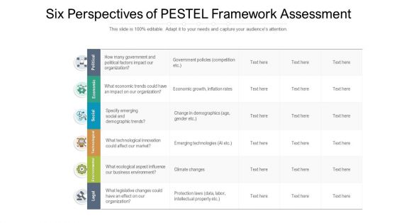 Six Perspectives Of PESTEL Framework Assessment Ppt PowerPoint Presentation File Brochure PDF