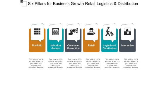 Six Pillars For Business Growth Retail Logistics And Distribution Ppt Powerpoint Presentation Infographics Rules