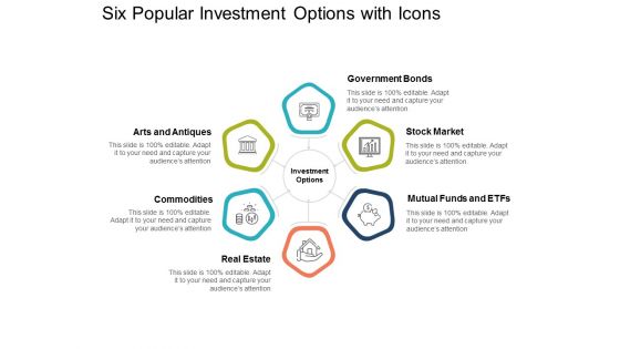 Six Popular Investment Options With Icons Ppt PowerPoint Presentation Pictures File Formats