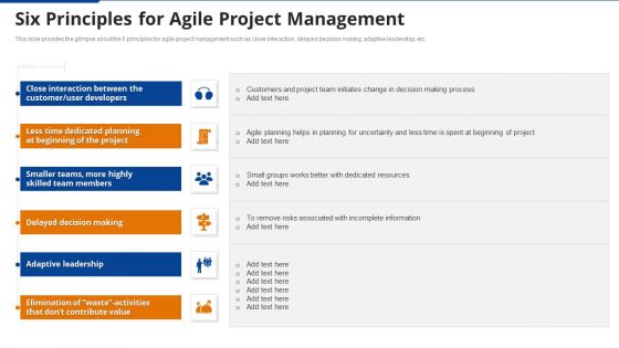 Six Principles For Agile Project Management Ppt Pictures Slide PDF