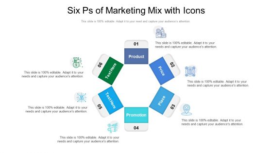 Six Ps Of Marketing Mix With Icons Ppt PowerPoint Presentation File Styles PDF