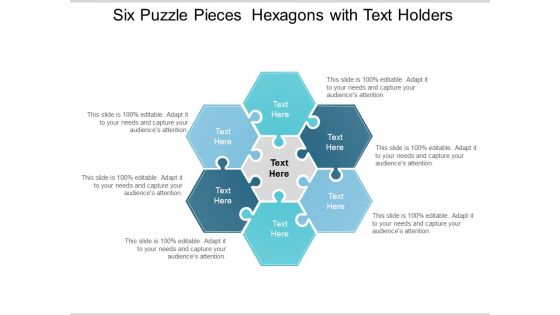Six Puzzle Pieces Hexagons With Text Holders Ppt Powerpoint Presentation Infographics Show
