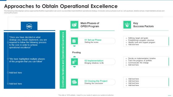 Six Sigma Continuous Process Approaches To Obtain Operational Excellence Template PDF