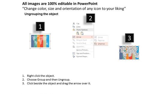 Six Staged World Map Design Text Boxes Powerpoint Template