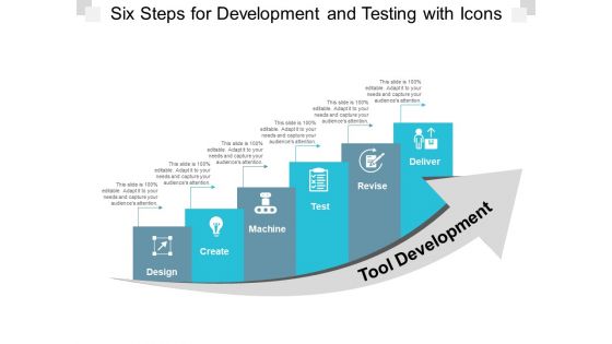 Six Steps For Development And Testing With Icons Ppt PowerPoint Presentation Outline Slides