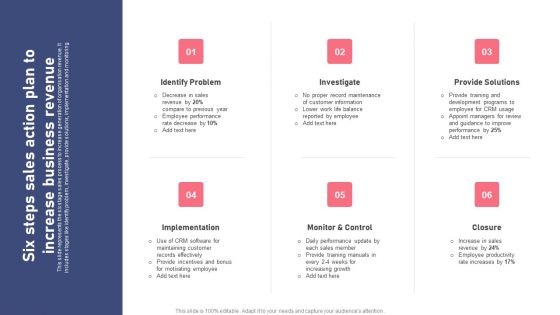 Six Steps Sales Action Plan To Increase Business Revenue Ppt Show Guidelines PDF